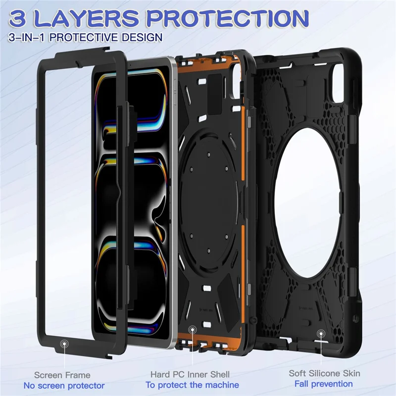 For iPad Pro 11 (2025) / 11 (2024) Shockproof Case Rotating Kickstand PC+Silicone Tablet Cover - Black