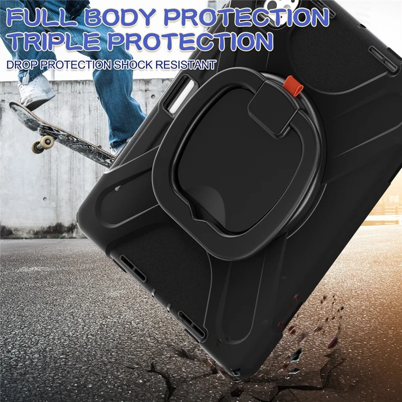 For iPad Pro 11 (2025) / 11 (2024) Shockproof Case Rotating Kickstand PC+Silicone Tablet Cover - Black