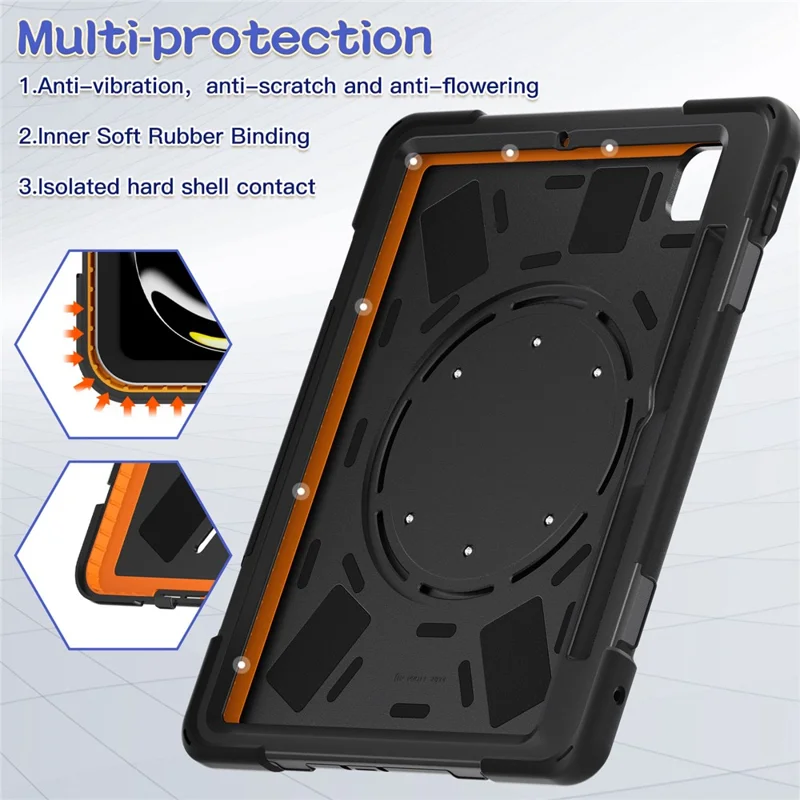 For iPad Pro 11 (2025) / 11 (2024) Shockproof Case Rotating Kickstand PC+Silicone Tablet Cover - Black
