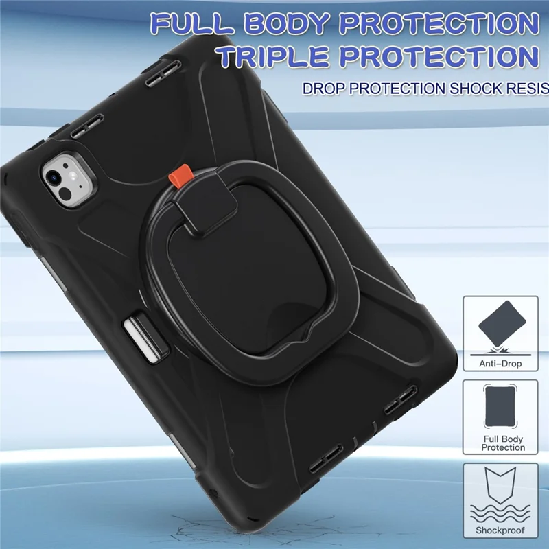 For iPad Pro 11 (2025) / 11 (2024) Shockproof Case Rotating Kickstand PC+Silicone Tablet Cover - Black
