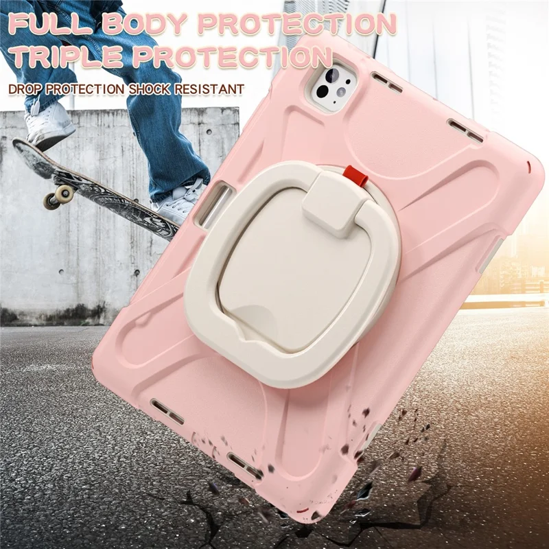 For iPad Pro 11 (2025) / 11 (2024) Shockproof Case Rotating Kickstand TPU+PC+Silicone Tablet Cover - Pink