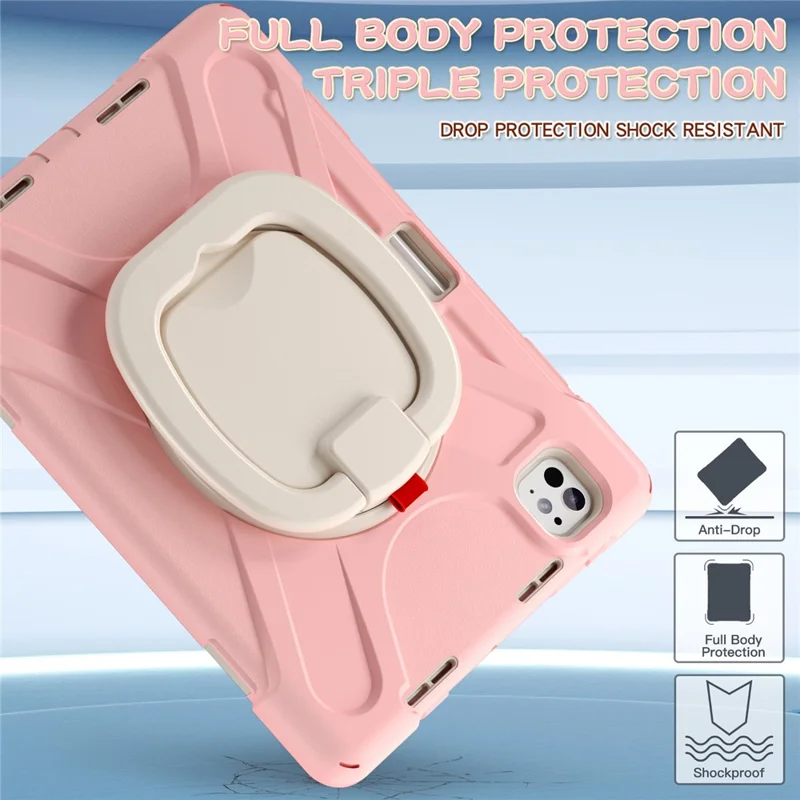 For iPad Pro 11 (2025) / 11 (2024) Shockproof Case Rotating Kickstand TPU+PC+Silicone Tablet Cover - Pink