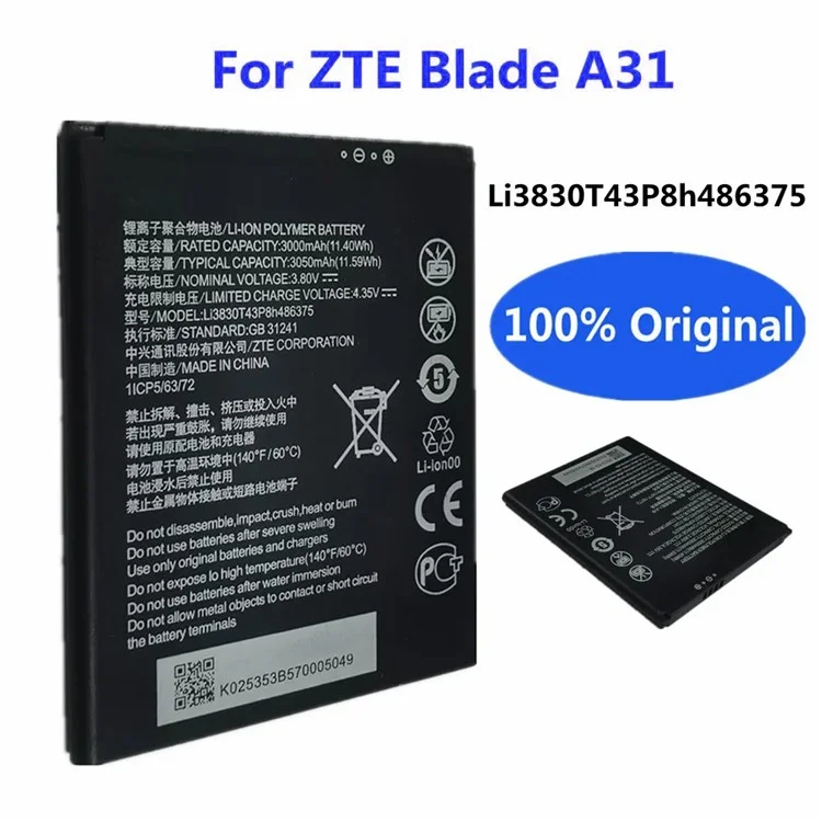 Para ZTE Blade A31 3.80V 3000mAh Batería recargable de polímero de litio Conjunto de piezas (Código: Li3830T43P8h486375)