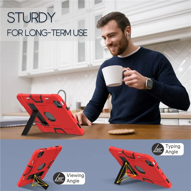 Per iPad Air 11 (2024) Custodia Case Robot Style Silicone+PC Anti-caduta Custodia per Tablet con Supporto - Rosso / Nero