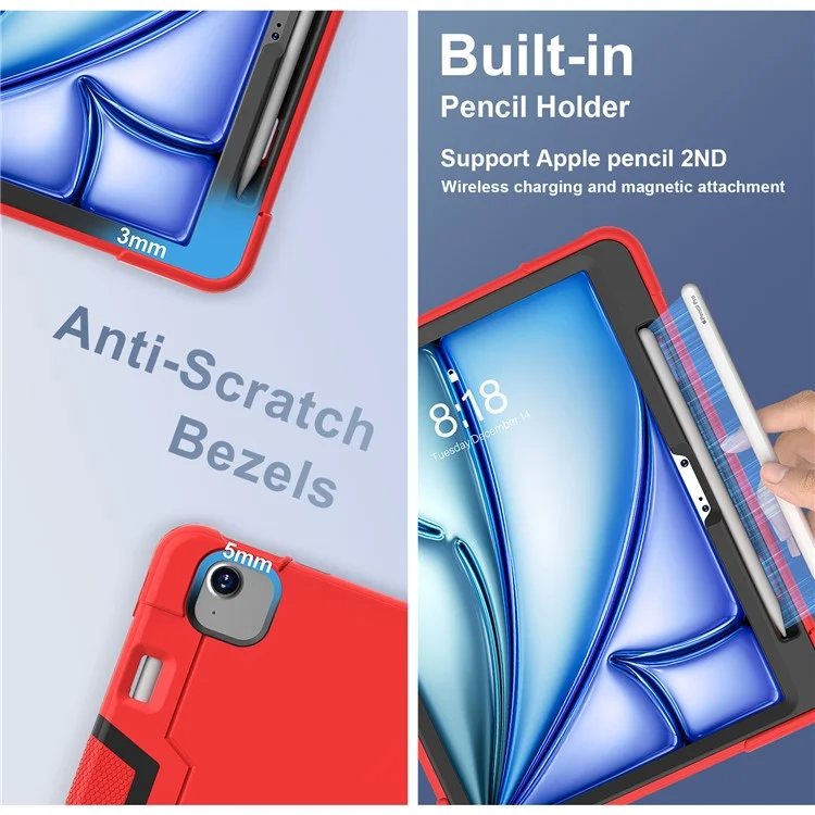 Per iPad Air 11 (2024) Custodia Case Robot Style Silicone+PC Anti-caduta Custodia per Tablet con Supporto - Rosso / Nero