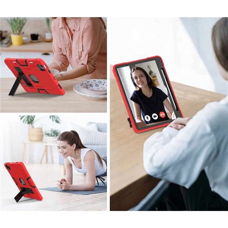 Per iPad Air 11 (2024) Custodia Case Robot Style Silicone+PC Anti-caduta Custodia per Tablet con Supporto - Rosso / Nero