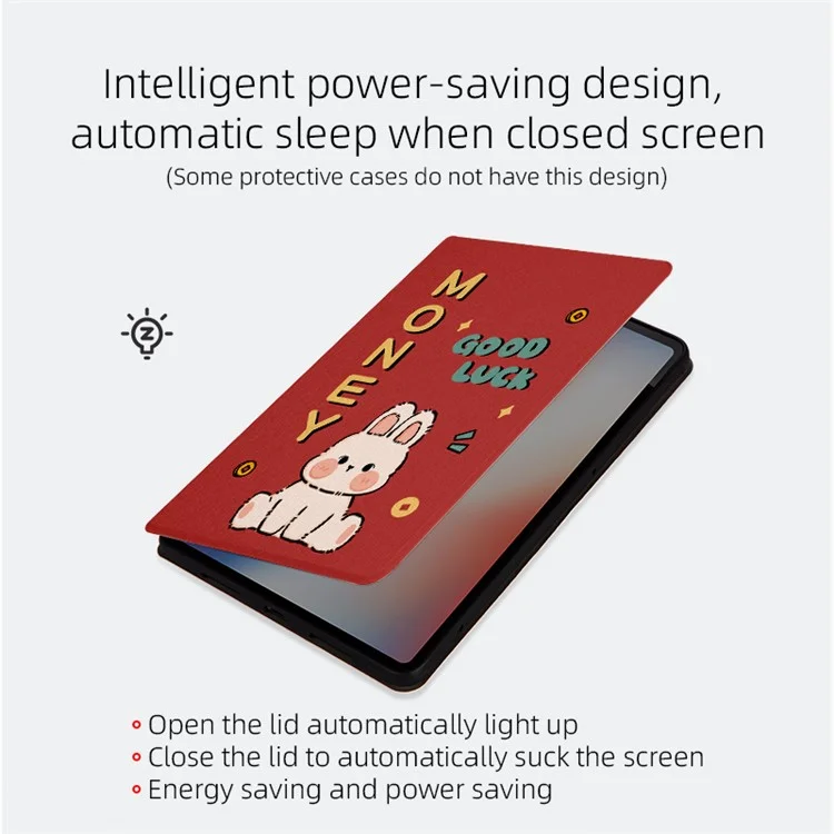 Per iPad Pro 11 (2024) Custodia Joyous Pattern PU Leather Custodia Tablet Auto Wake / Sleep - Happy Luck