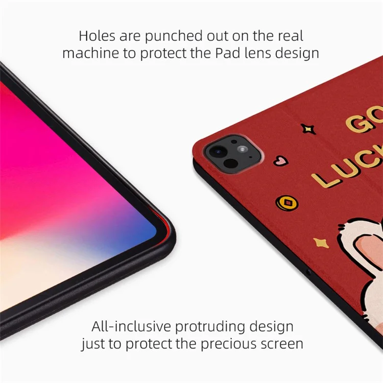 Per iPad Pro 11 (2024) Custodia Joyous Pattern PU Leather Custodia Tablet Auto Wake / Sleep - Happy Luck
