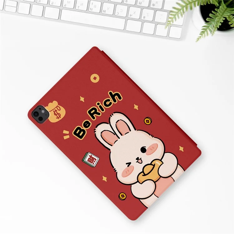 Per iPad Pro 11 (2024) Custodia Joyous Pattern PU Leather Custodia Tablet Auto Wake / Sleep - Happy Luck