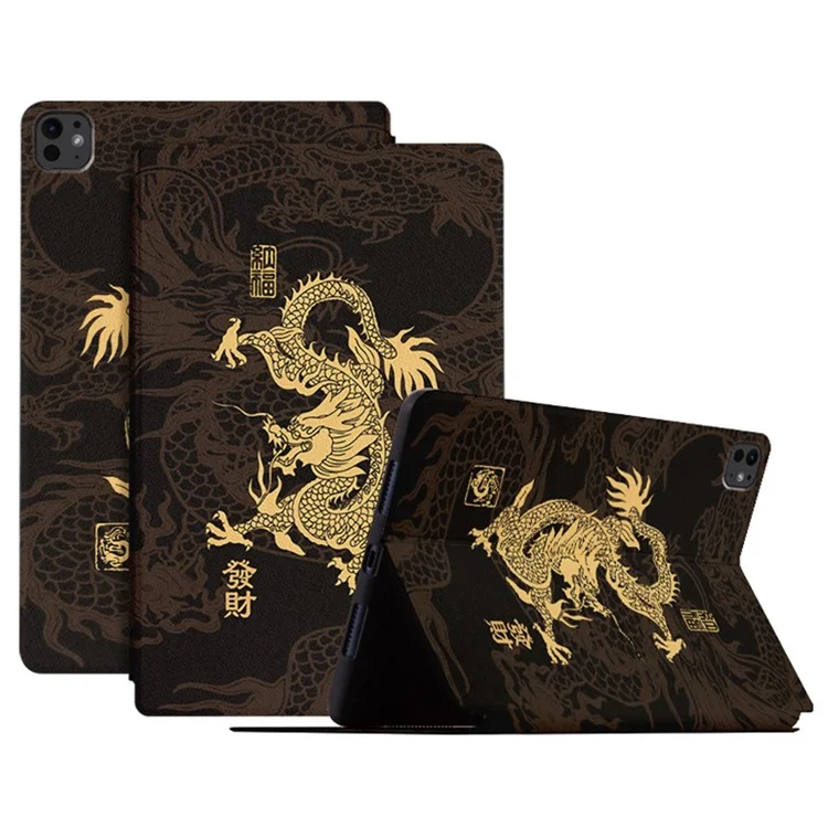 Per iPad Pro 11 (2024) Custodia in pelle PU Loong Pattern Stand Tablet Cover - Be Rich