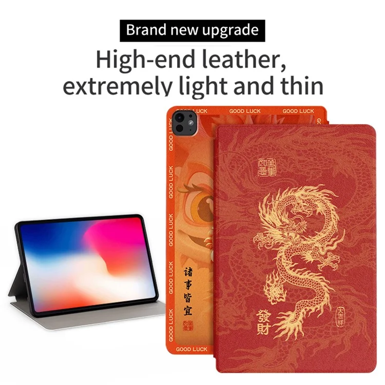 Per iPad Pro 11 (2024) Custodia in pelle PU Loong Pattern Stand Tablet Cover - Be Rich