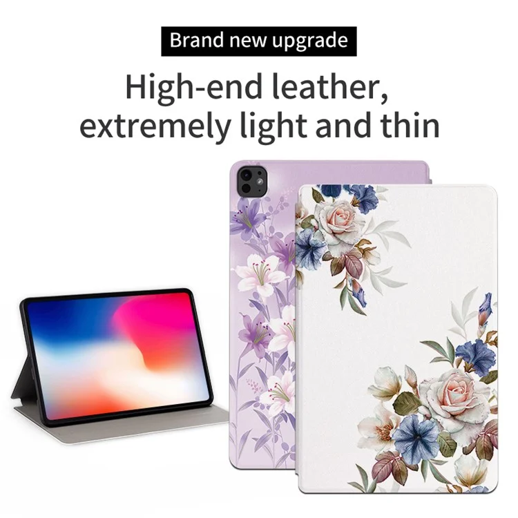Чехол для iPad Pro 11 (2024), цветочный узор, откидной стенд, кожаная смарт-обложка - Белые цветы