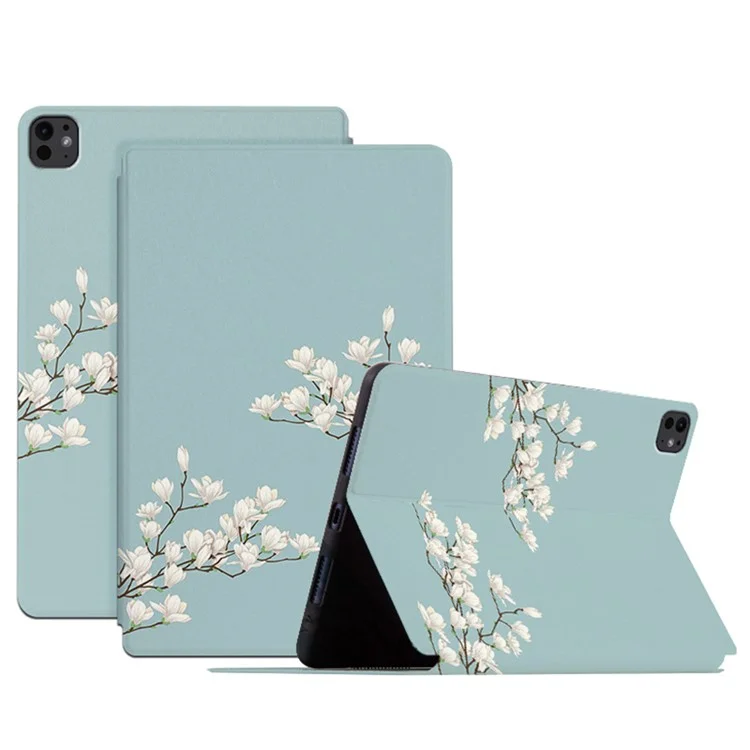 Custodia per iPad Pro 11 (2024) con motivo floreale, supporto pieghevole in pelle, cover smart per tablet - Gardenie