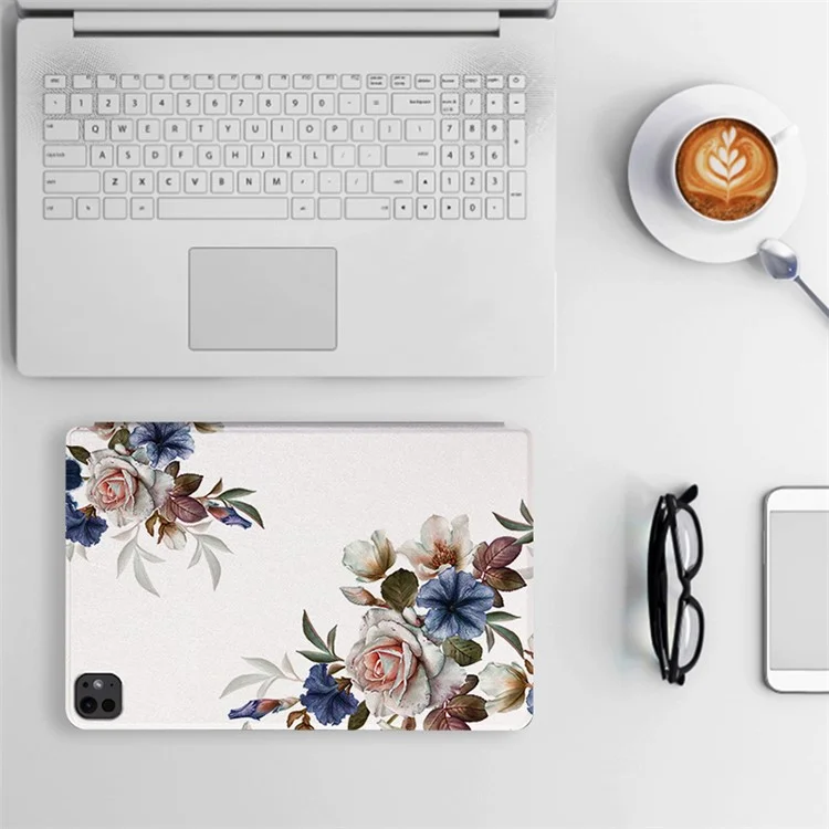 Custodia per iPad Pro 11 (2024) con motivo floreale, supporto pieghevole in pelle, cover smart per tablet - Gardenie