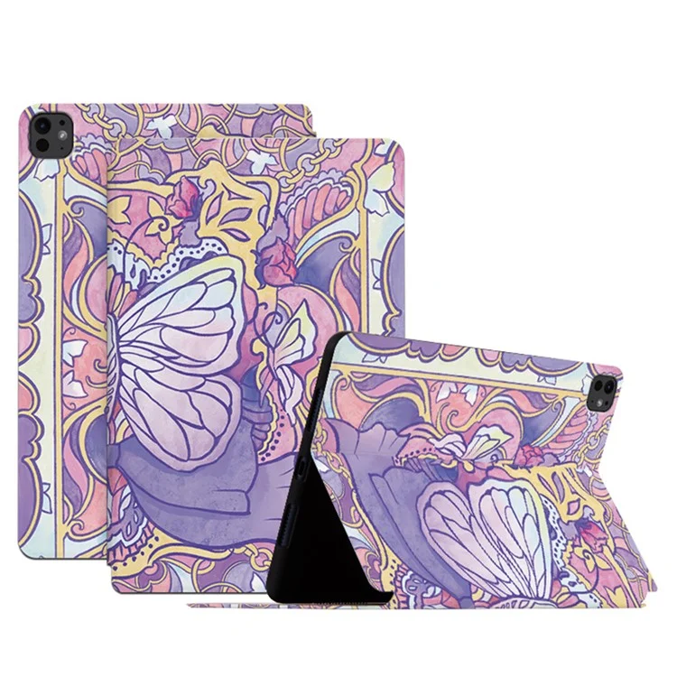 Per iPad Pro 11 (2024) Custodia Butterfly Pattern PU Leather Smart Folio Tablet Cover - Phantom Butterfly