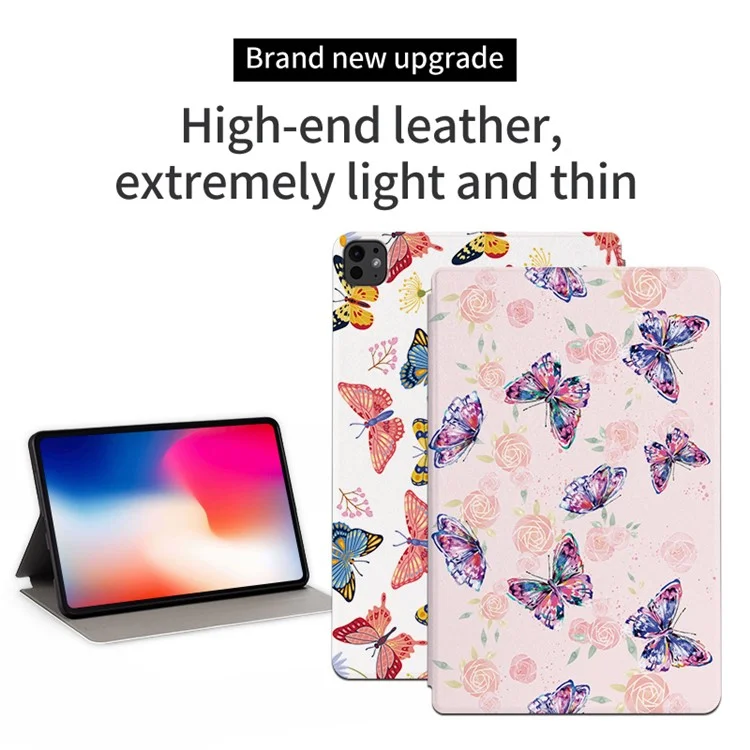 Per iPad Pro 11 (2024) Custodia Butterfly Pattern PU Leather Smart Folio Tablet Cover - Phantom Butterfly