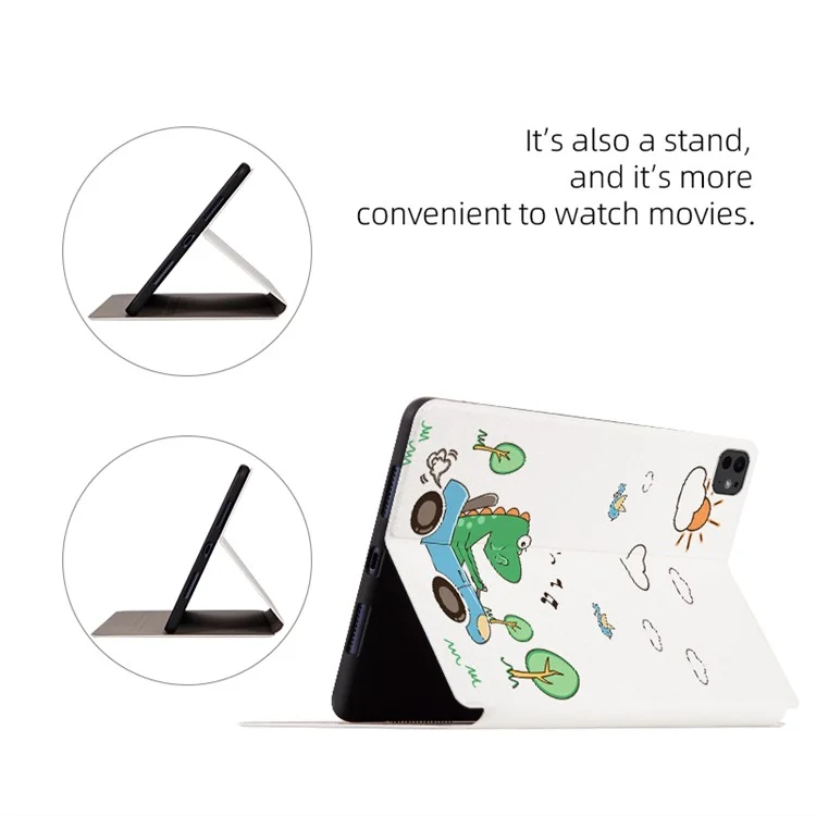 Per iPad Pro 11 (2024) Case Cute Cartoon Pattern PU Leather Smart Flip Tablet Cover - Blue Cat
