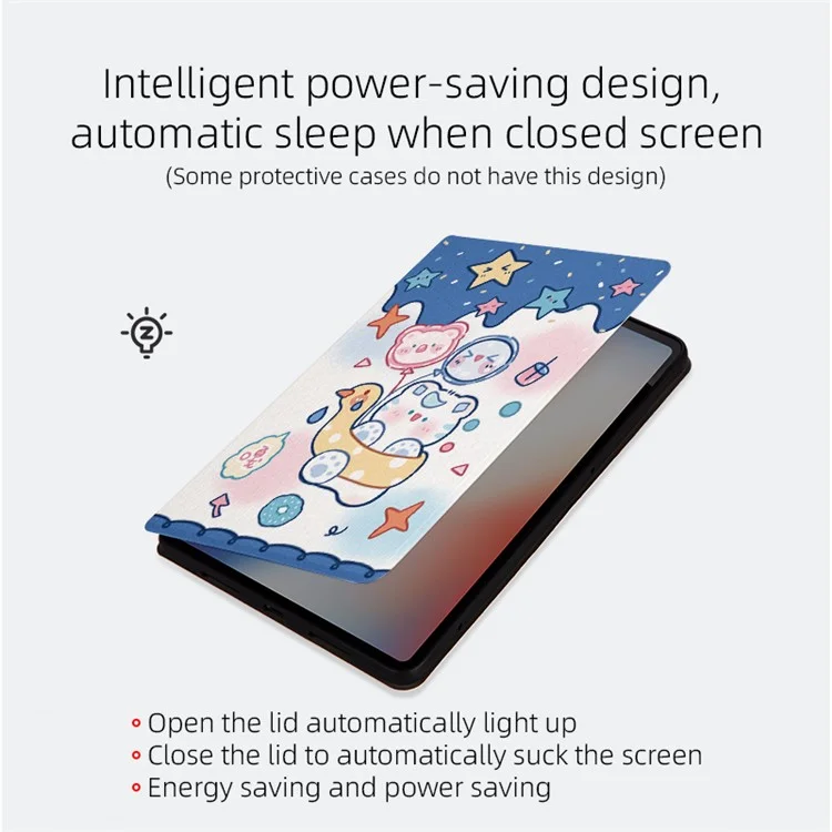 Para iPad Pro 11 (2024) Case Cute Cartoon Pattern Print PU Leather Tablet Cover - Swimming Cat