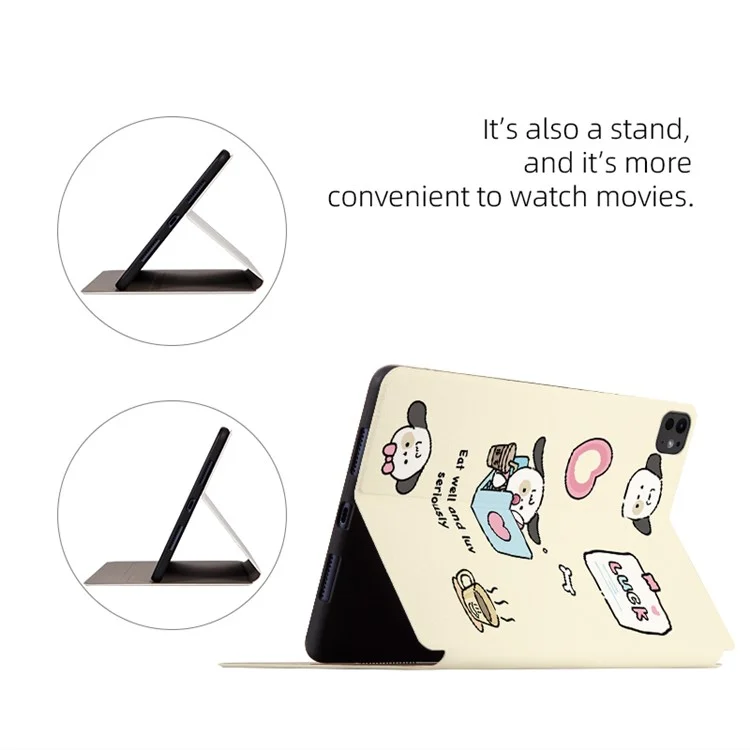 Para iPad Pro 11 (2024) Case Cute Cartoon Pattern Print PU Leather Tablet Cover - Swimming Cat