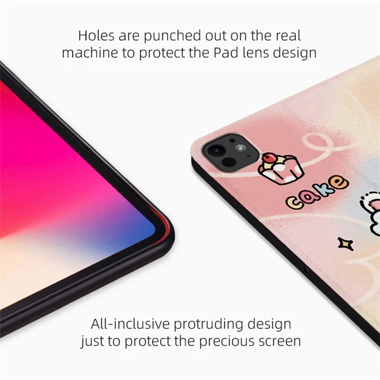 Para iPad Pro 11 (2024) Case Cute Cartoon Pattern Print PU Leather Tablet Cover - Swimming Cat