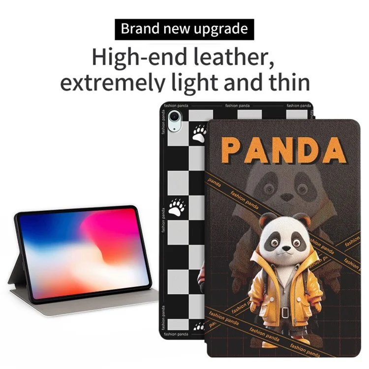 Para iPad Air 11 (2024) / iPad Air (2022) / (2020) Funda Patrón de Panda Soporte Cubierta de Tableta de Cuero - Fashion Panda / Abrigo Amarillo