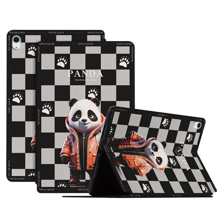 Per iPad Air 11 (2024) / iPad Air (2022) / (2020) Custodia con motivo a panda, in pelle con supporto - Panda a scacchi