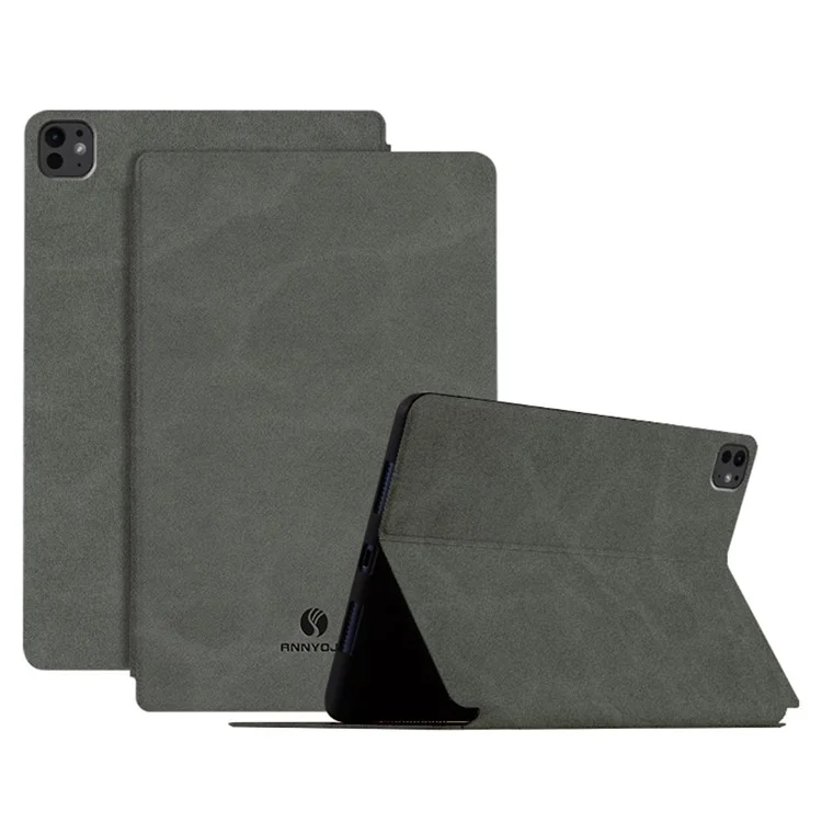 ANNYOJO For iPad Pro 11 (2024) Stand Case Anti-Shock PU Leather Tablet Cover - Grau