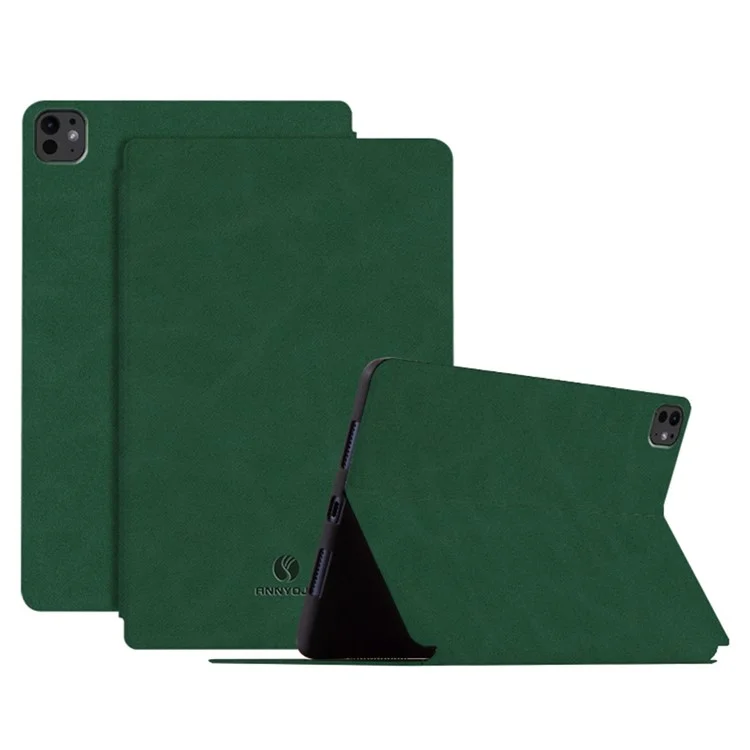 ANNYOJO Para iPad Pro 11 (2024) Capa de Suporte Anti-Choque de Couro PU - Verde