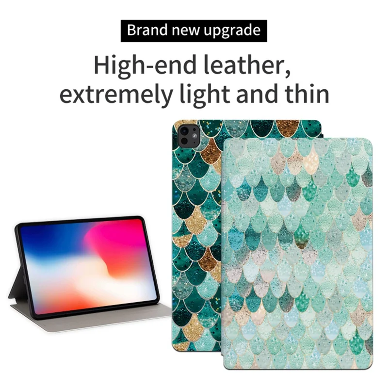 For iPad Pro 11 (2025) / 11 (2024) Case Pattern Print Leather Tablet Cover Auto Wake / Sleep - Jade Mermaid