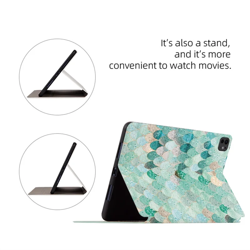 For iPad Pro 11 (2025) / 11 (2024) Case Pattern Print Leather Tablet Cover Auto Wake / Sleep - Jade Mermaid