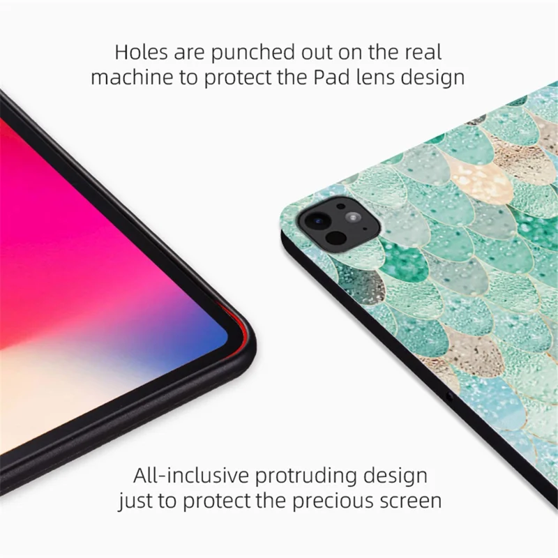 For iPad Pro 11 (2025) / 11 (2024) Case Pattern Print Leather Tablet Cover Auto Wake / Sleep - Jade Mermaid