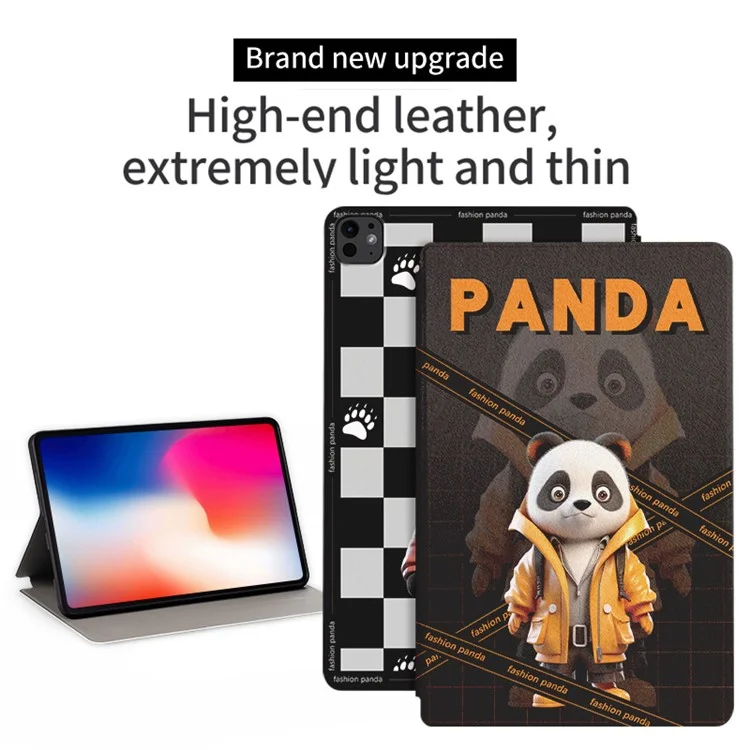 Per iPad Pro 11 (2024) Custodia Modello Panda in Pelle PU Custodia Tablet con Supporto Pieghevole - Panda a Scacchi