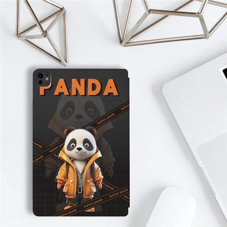 Per iPad Pro 11 (2024) Custodia Modello Panda in Pelle PU Custodia Tablet con Supporto Pieghevole - Panda a Scacchi