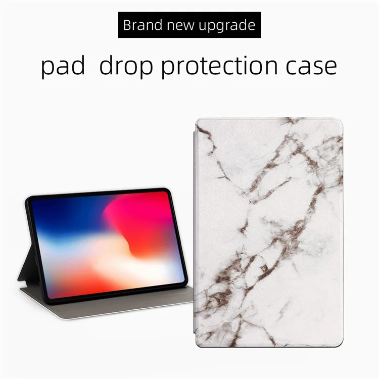 Para iPad Air 11 (2024) / Air (2020) / (2022) Funda a Prueba de Golpes Estampado de Impresión de Cuero PU Tapa de Tableta - Mármol Blanco