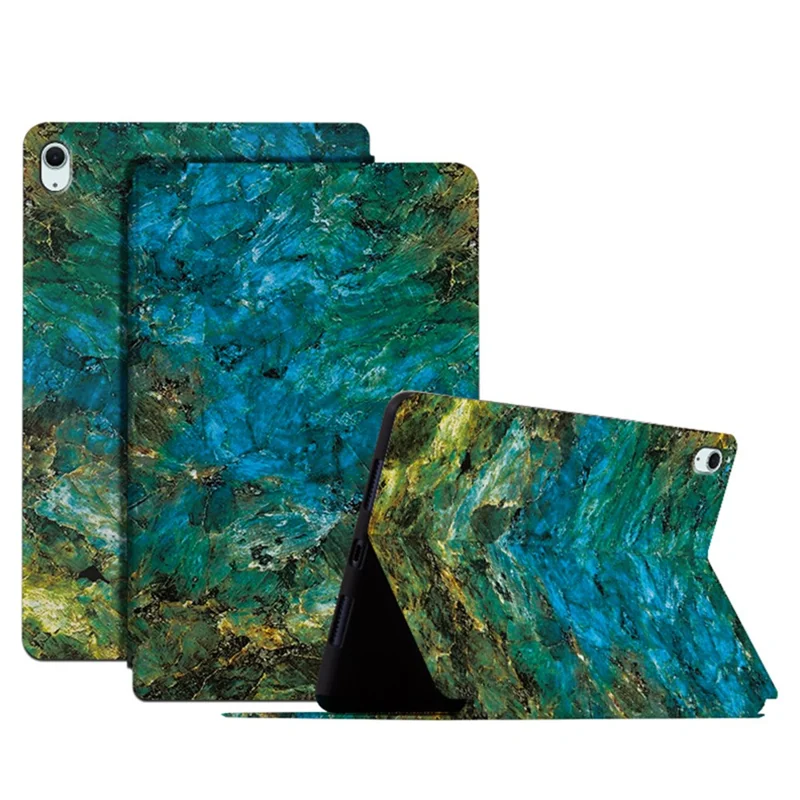 For iPad Air 11 (2025) / (2024) / Air (2020) / (2022) Shockproof Case Pattern Print PU Leather Tablet Cover - Emerald Marble
