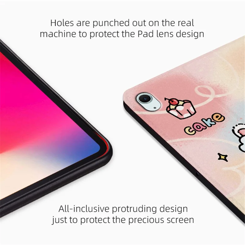 For iPad Air 11 (2025) / (2024) / iPad Air (2022) / (2020) Case Leather Tablet Cover Cartoon Pattern - Angel Cat