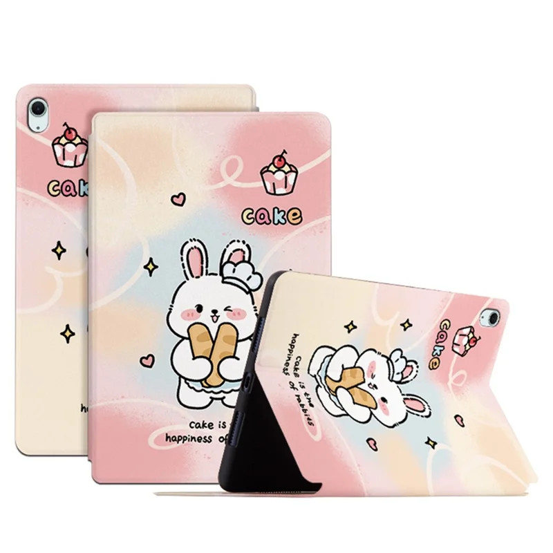 Para iPad Air 11 (2024) / iPad Air (2022) / (2020) Capa de Couro Tablet Capa Padrão de Desenho Animado - Coelho Feliz