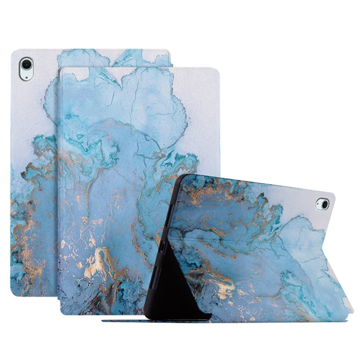 Para iPad Air 11 (2024) / iPad Air (2022) / (2020) Case Tablet Capa de Couro Padrão Impresso - Mármore Azul