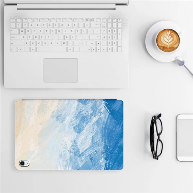 Para iPad Air 11 (2024) / iPad Air (2022) / (2020) Case Tablet Capa de Couro Padrão Impresso - Mármore Azul