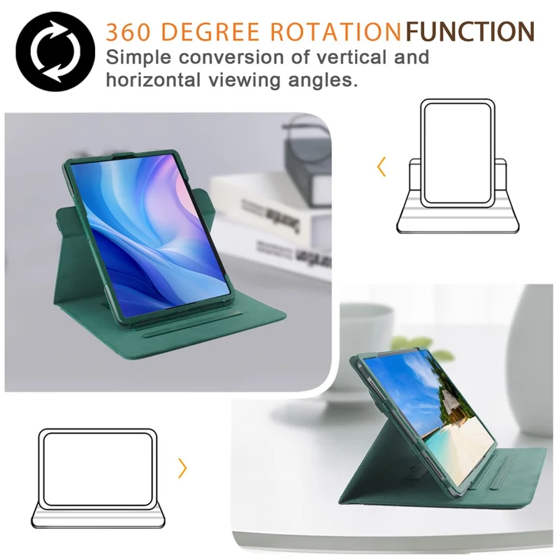 Para iPad Air 11 (2024) / Air (2022) / (2020) / iPad 10.9 (2022) / iPad Pro 11 (2024) / (2022) / (2021) / (2020) / (2018) Funda de Cuero con Soporte Giratorio - Verde