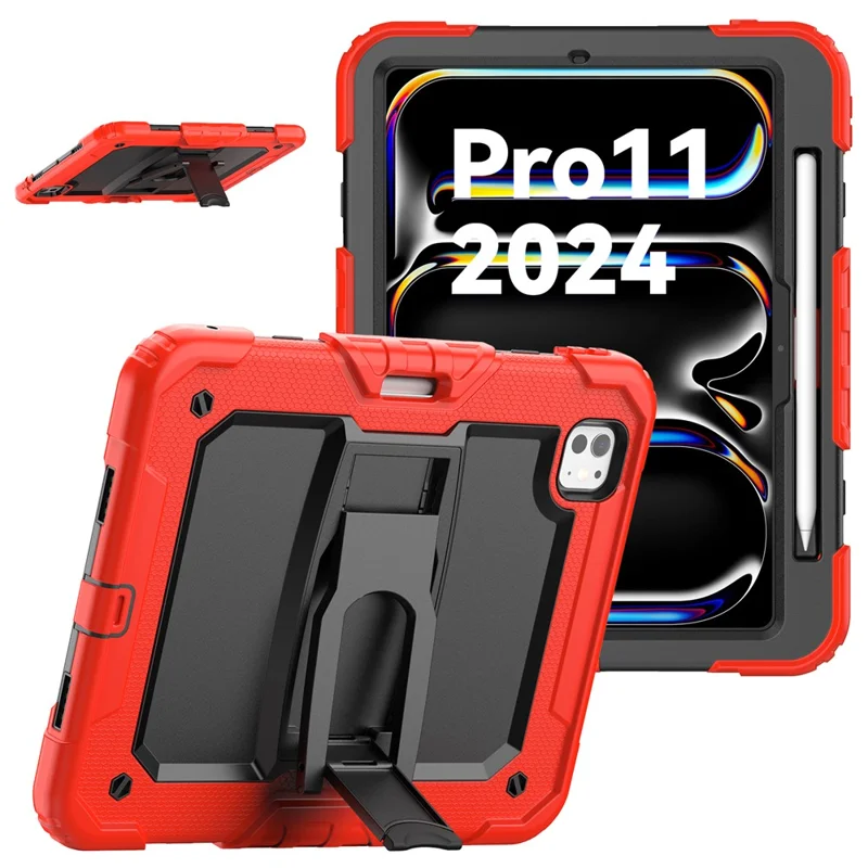 For iPad Pro 11 (2025) / 11 (2024) Case with Shoulder Strap PC+Silicone Tablet Cover - Red