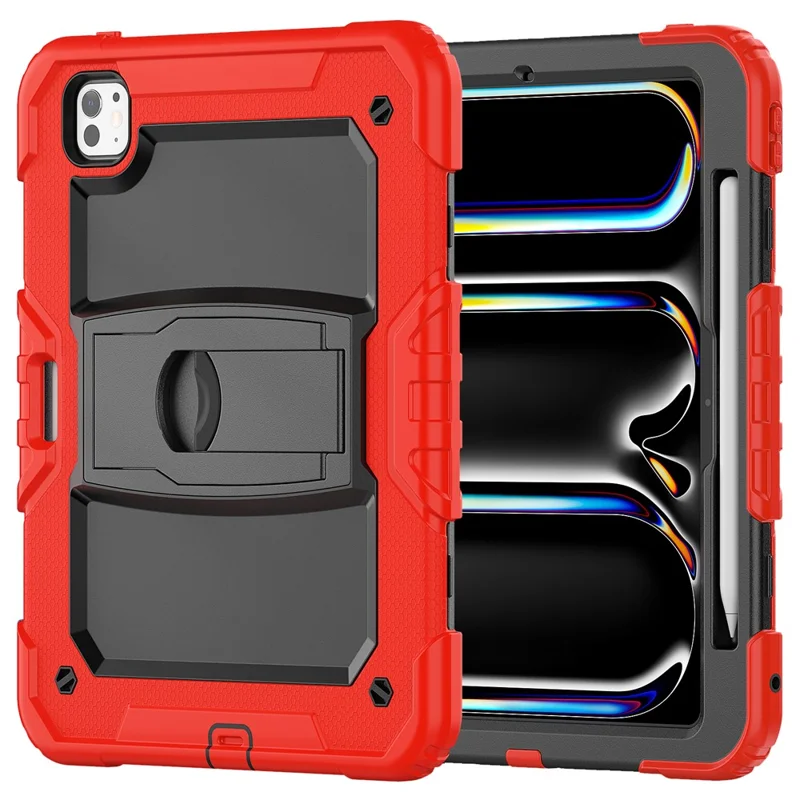 For iPad Pro 11 (2025) / 11 (2024) Case with Shoulder Strap PC+Silicone Tablet Cover - Red