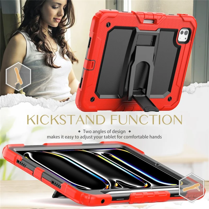 For iPad Pro 11 (2025) / 11 (2024) Case with Shoulder Strap PC+Silicone Tablet Cover - Red