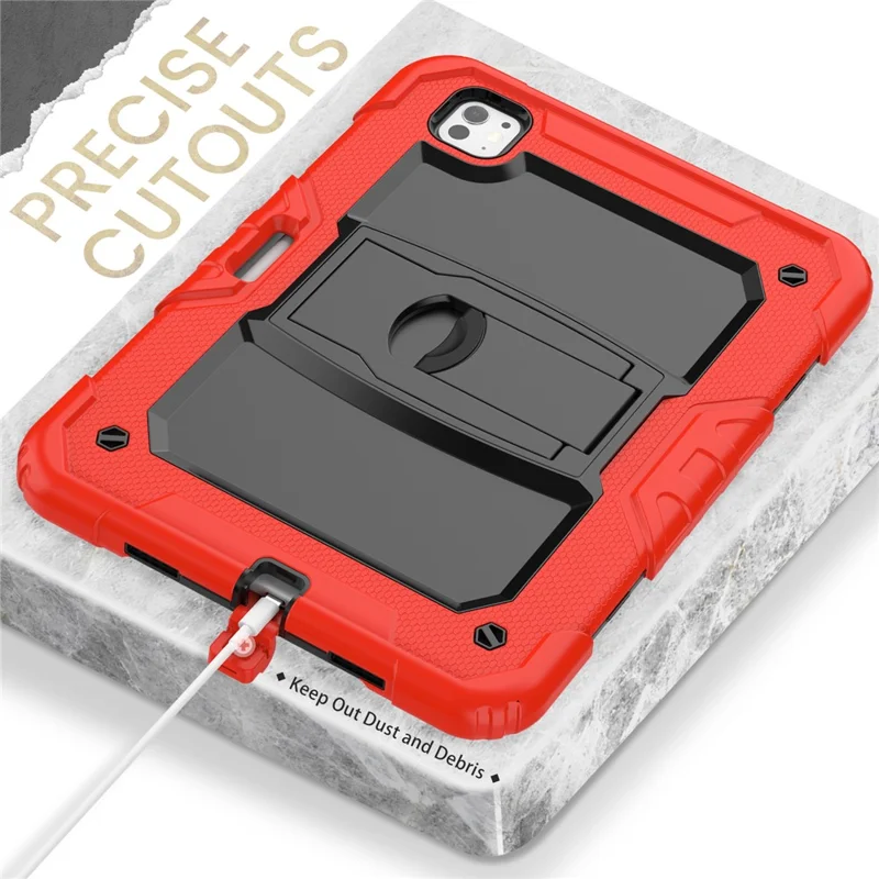 For iPad Pro 11 (2025) / 11 (2024) Case with Shoulder Strap PC+Silicone Tablet Cover - Red