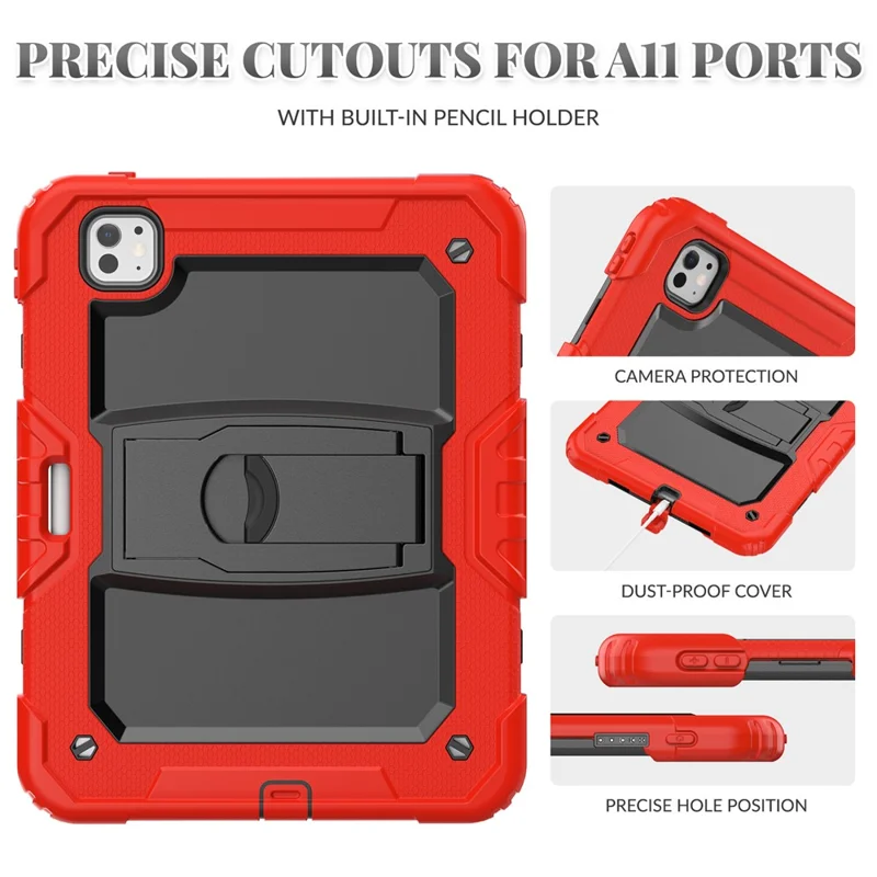 For iPad Pro 11 (2025) / 11 (2024) Case with Shoulder Strap PC+Silicone Tablet Cover - Red