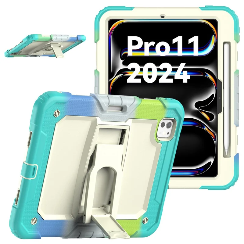 For iPad Pro 11 (2025) / 11 (2024) Case PC+Silicone Tablet Cover with Shoulder Strap - Camo Baby Blue