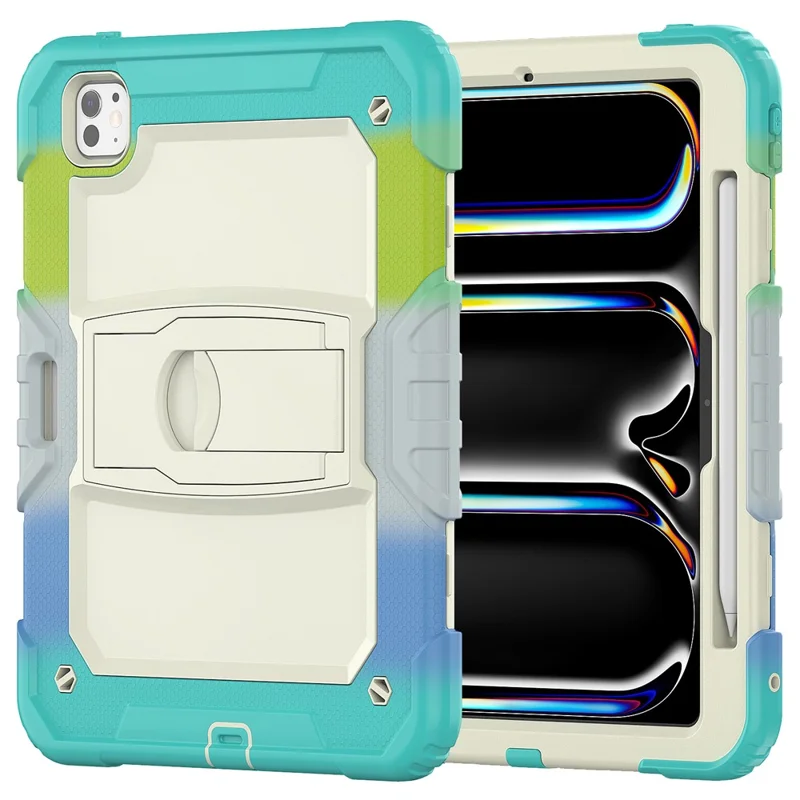 For iPad Pro 11 (2025) / 11 (2024) Case PC+Silicone Tablet Cover with Shoulder Strap - Camo Baby Blue