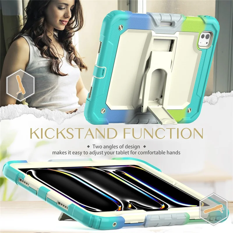 For iPad Pro 11 (2025) / 11 (2024) Case PC+Silicone Tablet Cover with Shoulder Strap - Camo Baby Blue