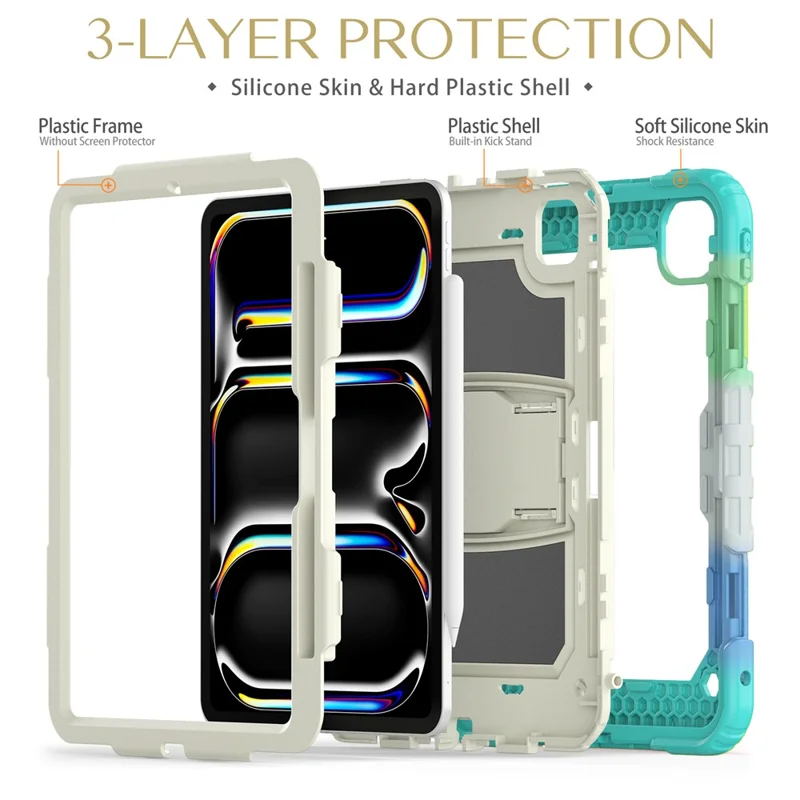 For iPad Pro 11 (2025) / 11 (2024) Case PC+Silicone Tablet Cover with Shoulder Strap - Camo Baby Blue