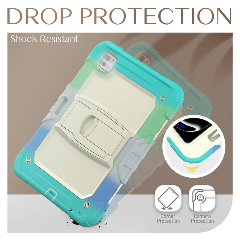 For iPad Pro 11 (2025) / 11 (2024) Case PC+Silicone Tablet Cover with Shoulder Strap - Camo Baby Blue